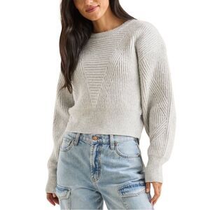 Altar'd State Felicity Ribbed Long Sleeve Sweater Heather Grey XS